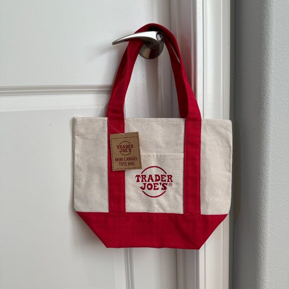 Limited Edition Trader Joe's Mini Canvas Collector's Tote Red Trim NWT - Picture 1 of 4